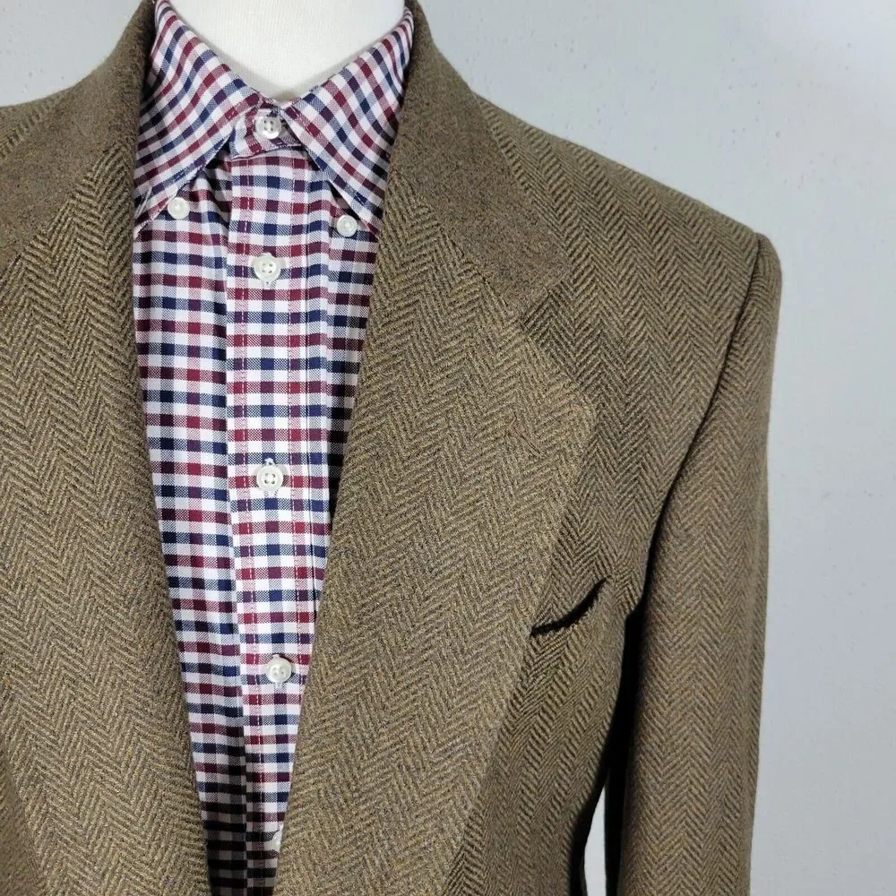 J.RIGGINGS Men's Sport‎ Coat Blazer Two Button Brown Herringbone Wool Blend 44L